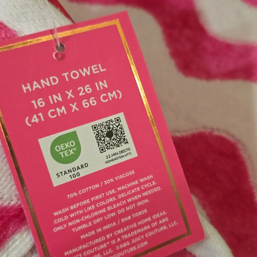 Juicy Couture Home Pink Wavy Stripe Oversized Plush Bath & Hand Towels